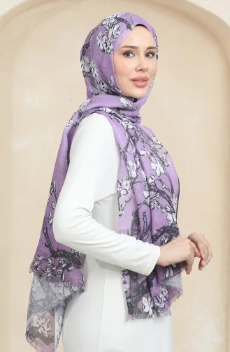 Floral Pattern Cotton Shawl 90175-01 Purple 90175-01