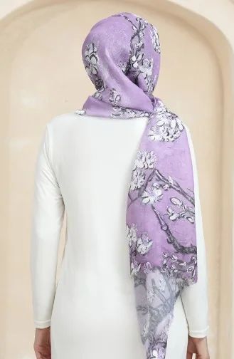 Floral Pattern Cotton Shawl 90175-01 Purple 90175-01