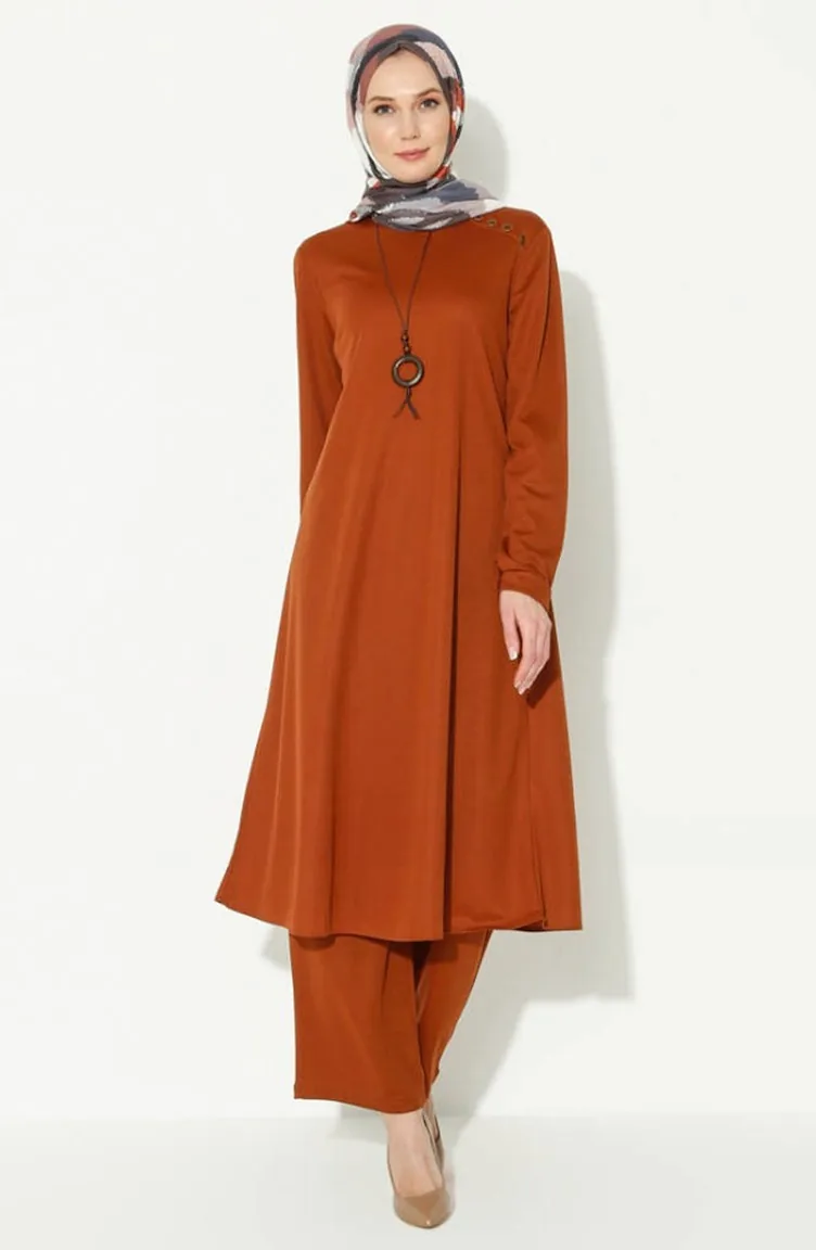 Ensemble Deux Pièces Tunique Pantalon Avec Collier 0580-10 Tan 0580-10