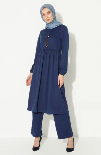 Kolyeli Tunik Pantolon İkili Takım 0583-01 İndigo