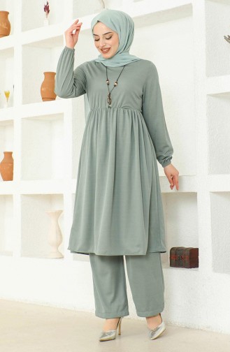 Kolyeli Tunik Pantolon İkili Takım 0583-09 Çağla Yeşili