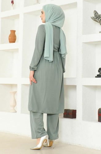 Kolyeli Tunik Pantolon İkili Takım 0583-09 Çağla Yeşili