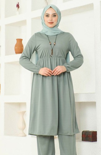 Kolyeli Tunik Pantolon İkili Takım 0583-09 Çağla Yeşili
