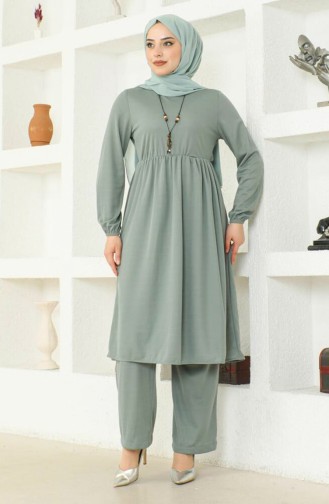 Kolyeli Tunik Pantolon İkili Takım 0583-09 Çağla Yeşili