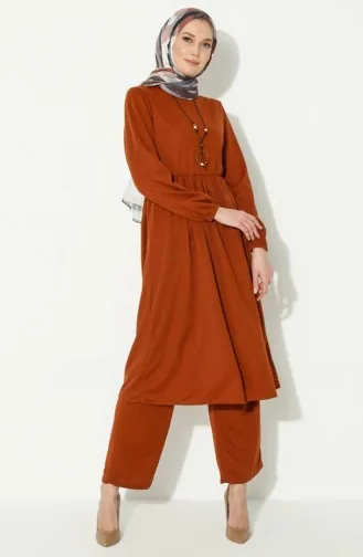 طقم ثنائي تونيك بقلادة بنطلون  0583-10 بني جملي 0583-10