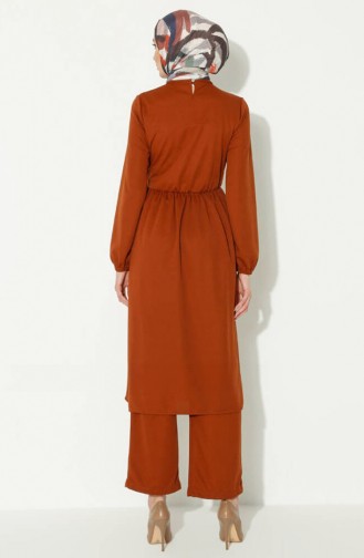 Kolyeli Tunik Pantolon İkili Takım 0583-10 Taba