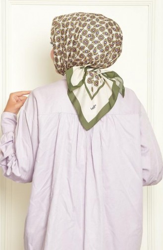 Almond Bursa Silk Patterned Scarf Khaki Badembursa00 004 00_004