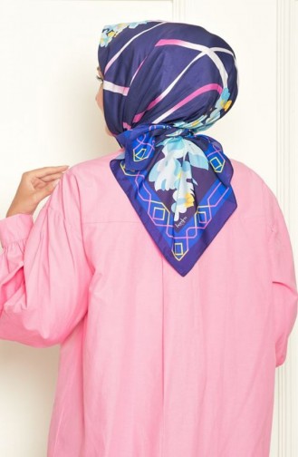 Lilium Bursa Silk Patterned Scarf Navy Blue Lılyumbursa00 002 00_002