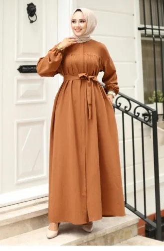 Büzgü Detaylı Ferace Kahverengi 4421