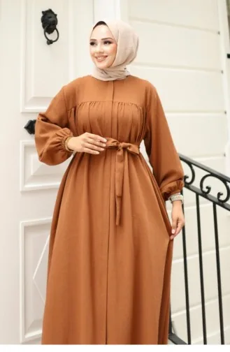 Büzgü Detaylı Ferace Kahverengi 4421