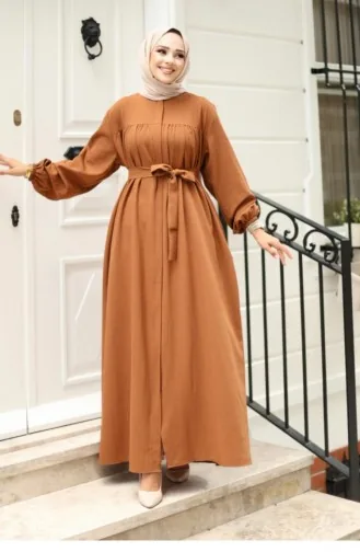 Büzgü Detaylı Ferace Kahverengi 4421