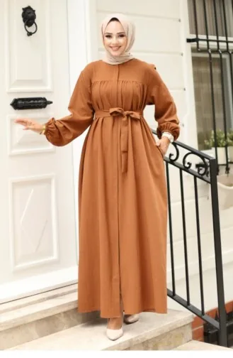 Büzgü Detaylı Ferace Kahverengi 4421