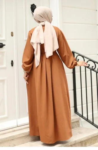 Büzgü Detaylı Ferace Kahverengi 4421