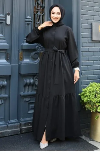 Buttoned Floor Detailed Abaya Black 4422 525
