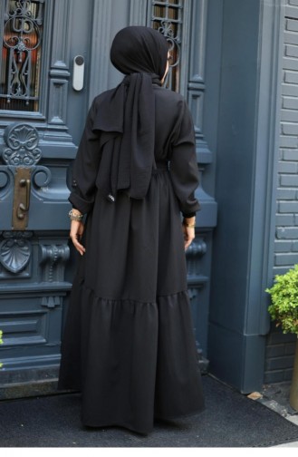 Geknöpfter Bodendetaillierter Abaya Schwarz 4422 525