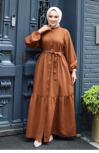 Buttoned Layer Detailed Abaya Brown 4422 526