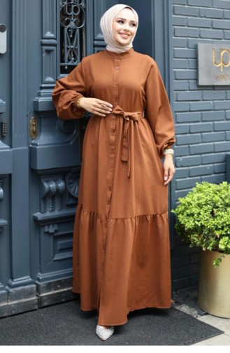 Buttoned Layer Detailed Abaya Brown 4422 526