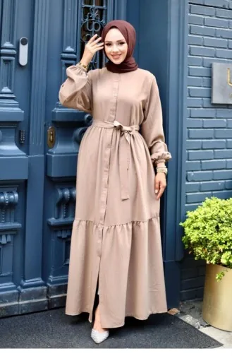 Buttoned Floor Detailed Abaya Mink 4422 528