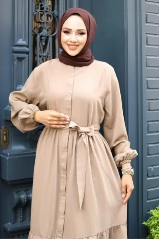 Buttoned Floor Detailed Abaya Mink 4422 528