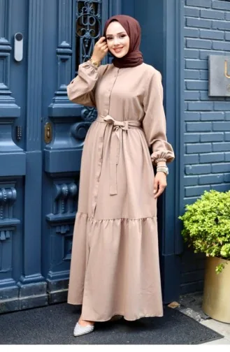 Buttoned Floor Detailed Abaya Mink 4422 528