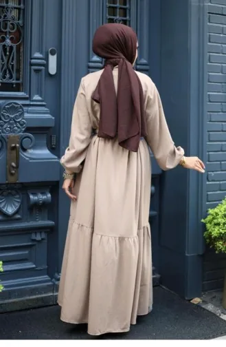 Buttoned Floor Detailed Abaya Mink 4422 528
