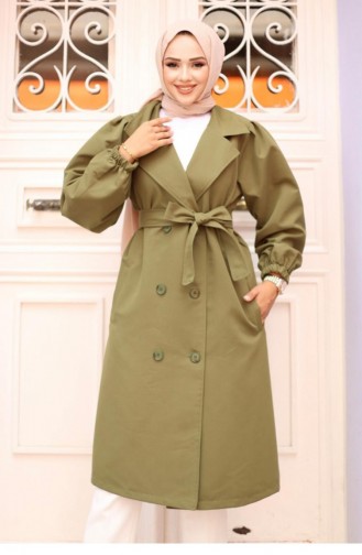Shoulder Pleated Detailed Trench Coat Khaki 4429 533