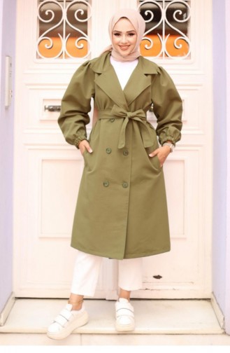 Shoulder Pleated Detailed Trench Coat Khaki 4429 533