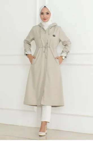 Trench Zippé à Capuche Beige 19205 15281