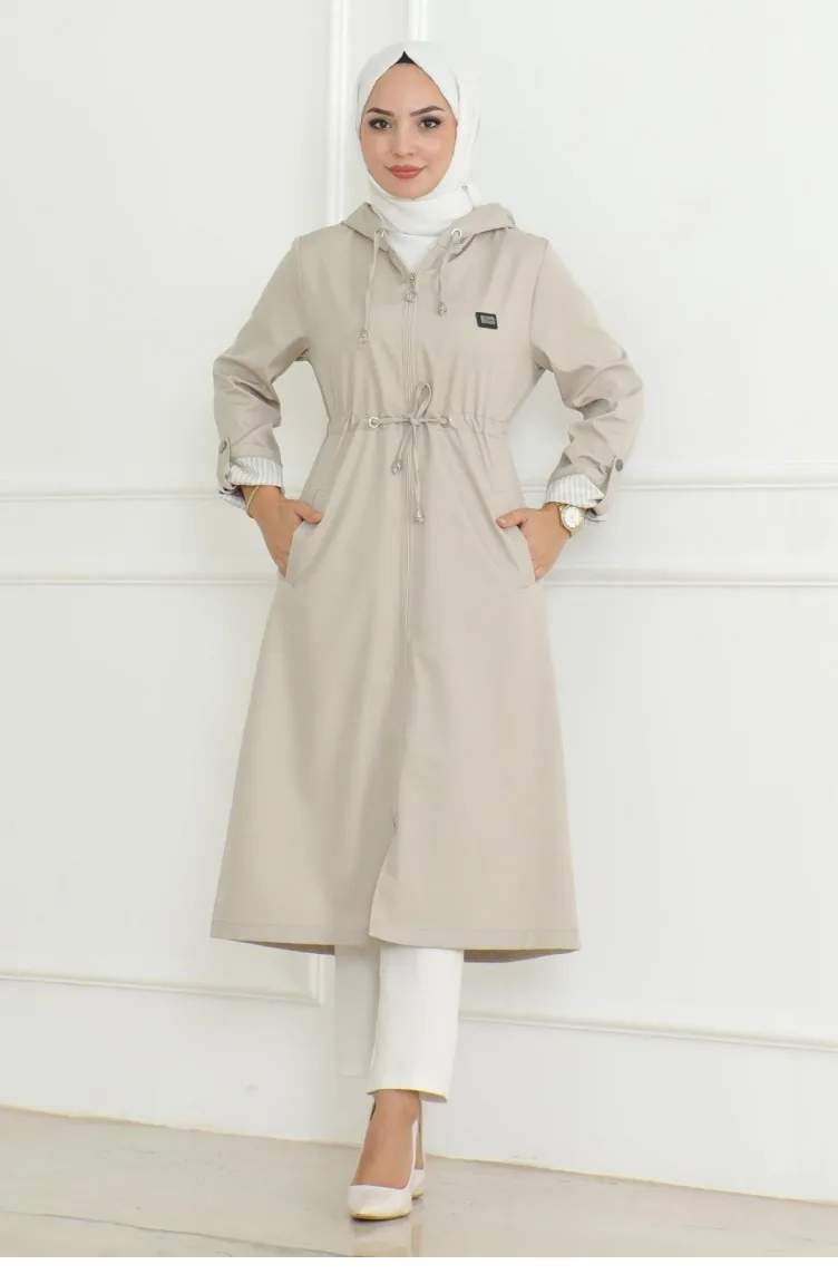 Trench Zippé à Capuche Beige 19205 15281