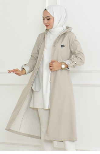 Hooded Zippered Trench Coat Beige 19205 15281