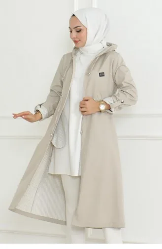 Trench Zippé à Capuche Beige 19205 15281