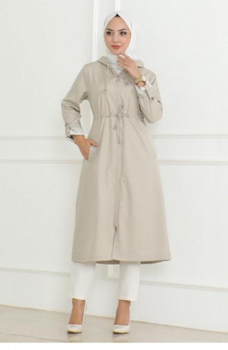 Hooded Zippered Trench Coat Beige 19205 15281