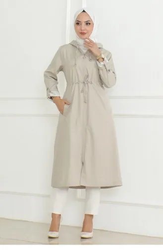 Trench Zippé à Capuche Beige 19205 15281