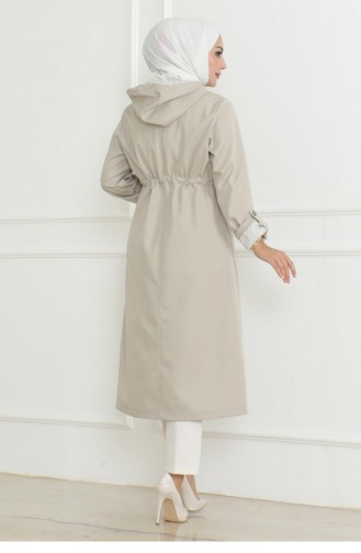 Hooded Zippered Trench Coat Beige 19205 15281