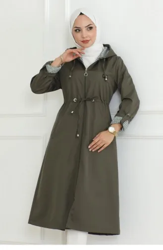 Trench Zippé À Capuche Kaki 19205 15282