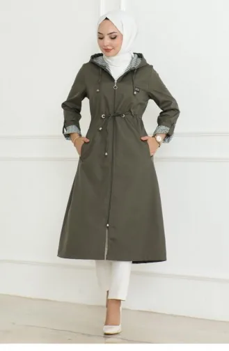 Trench Zippé À Capuche Kaki 19205 15282