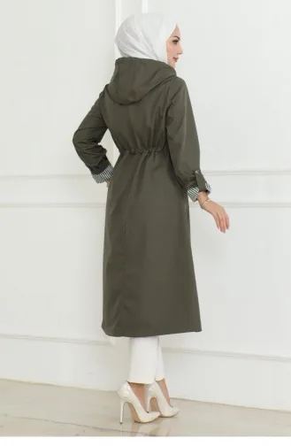 Trench Zippé À Capuche Kaki 19205 15282