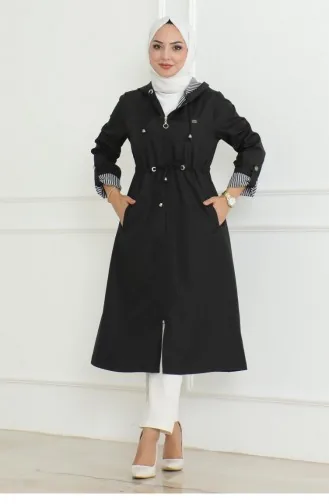 Trenchcoat Met Capuchon En Ritssluiting Zwart 19205 15283