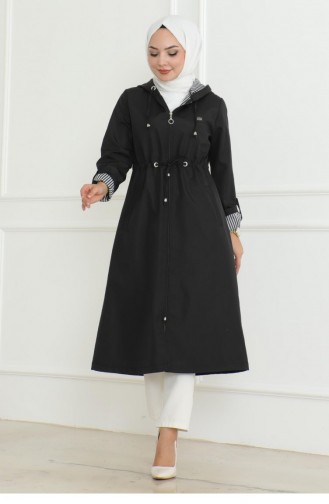Trenchcoat Mit Kapuze Und Reißverschluss Schwarz 19205 15283