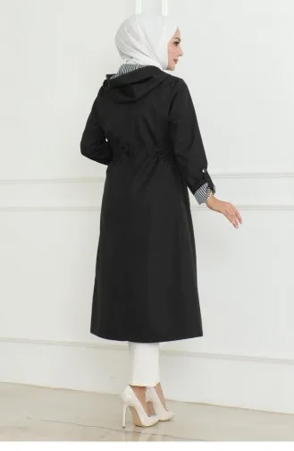 Trenchcoat Met Capuchon En Ritssluiting Zwart 19205 15283
