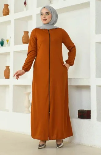 Zippered Pocket Abaya 6666-11 Tan 6666-11