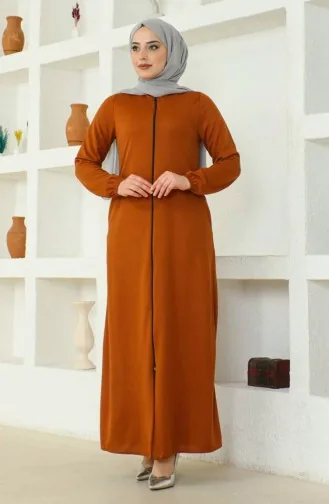 Zippered Pocket Abaya 6666-11 Tan 6666-11