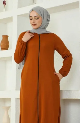 Zippered Pocket Abaya 6666-11 Tan 6666-11