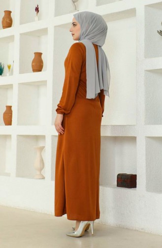 Zippered Pocket Abaya 6666-11 Tan 6666-11