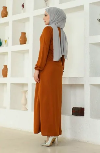 Zippered Pocket Abaya 6666-11 Tan 6666-11