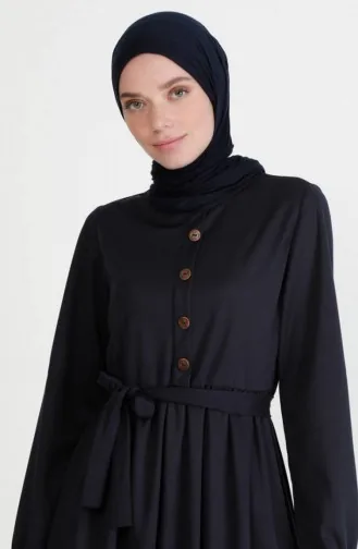 فستان بتصميم حزام للخصر 7979-11 لون كحلي 7979-11