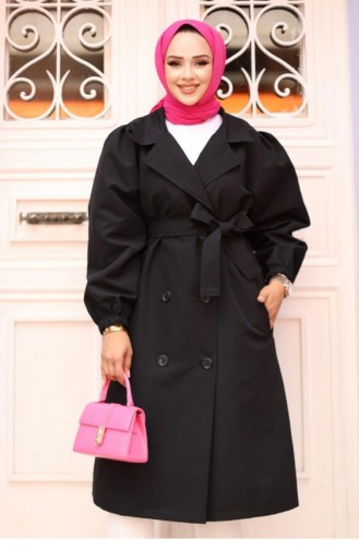 Shoulder Pleated Detailed Trench Coat Black 4429 531