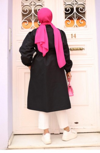 Shoulder Pleated Detailed Trench Coat Black 4429 531
