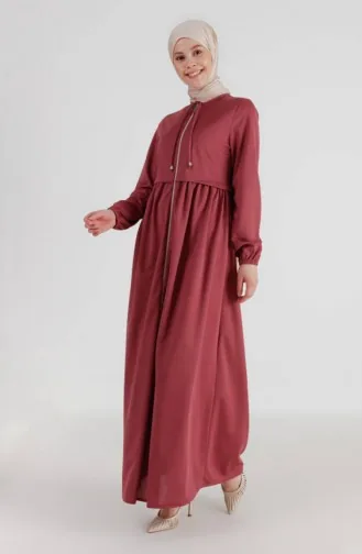 عباءة بتصميم سحاب 0569-11 لون وردي مغبر 0569-11