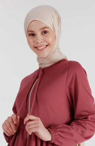 عباءة بتصميم سحاب 0569-11 لون وردي مغبر 0569-11